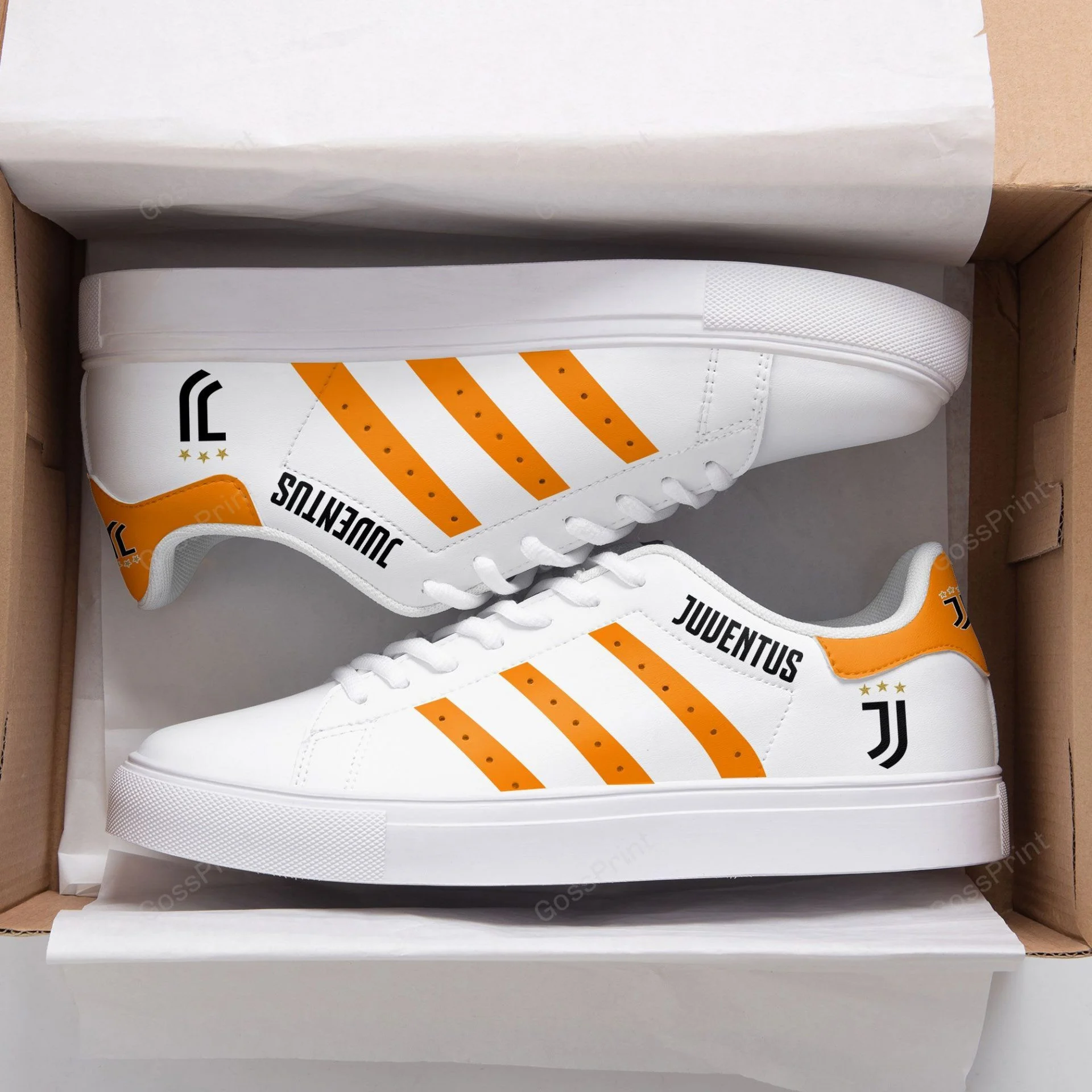 Juventus FC White Orange Stan Smith Shoes Unisex, Trendy Style Sneakers ST0801