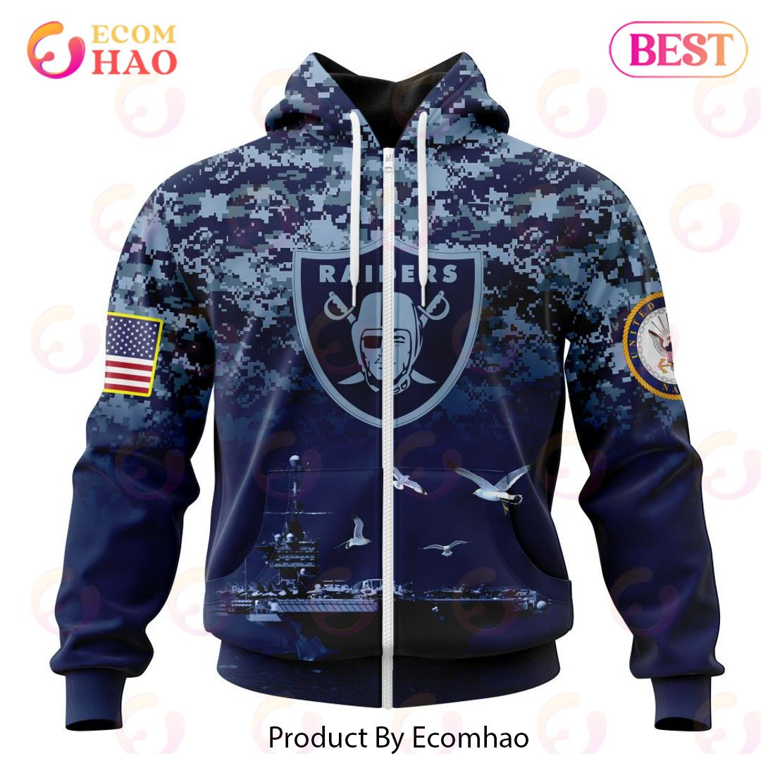 Best Las Vegas Raiders Honor US Navy Veterans All Over Print Hoodie, Zip Hoodie, Man - Women, Warm, Premium Quality HZ0501