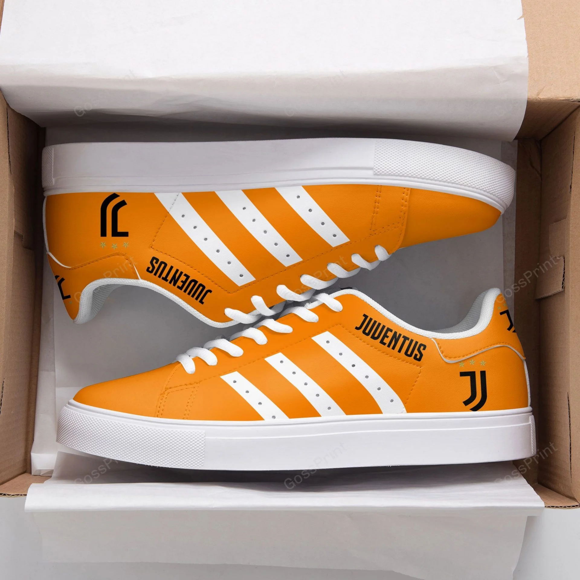 Juventus FC Orange White Stan Smith Shoes Unisex, Trendy Style Sneakers ST0801