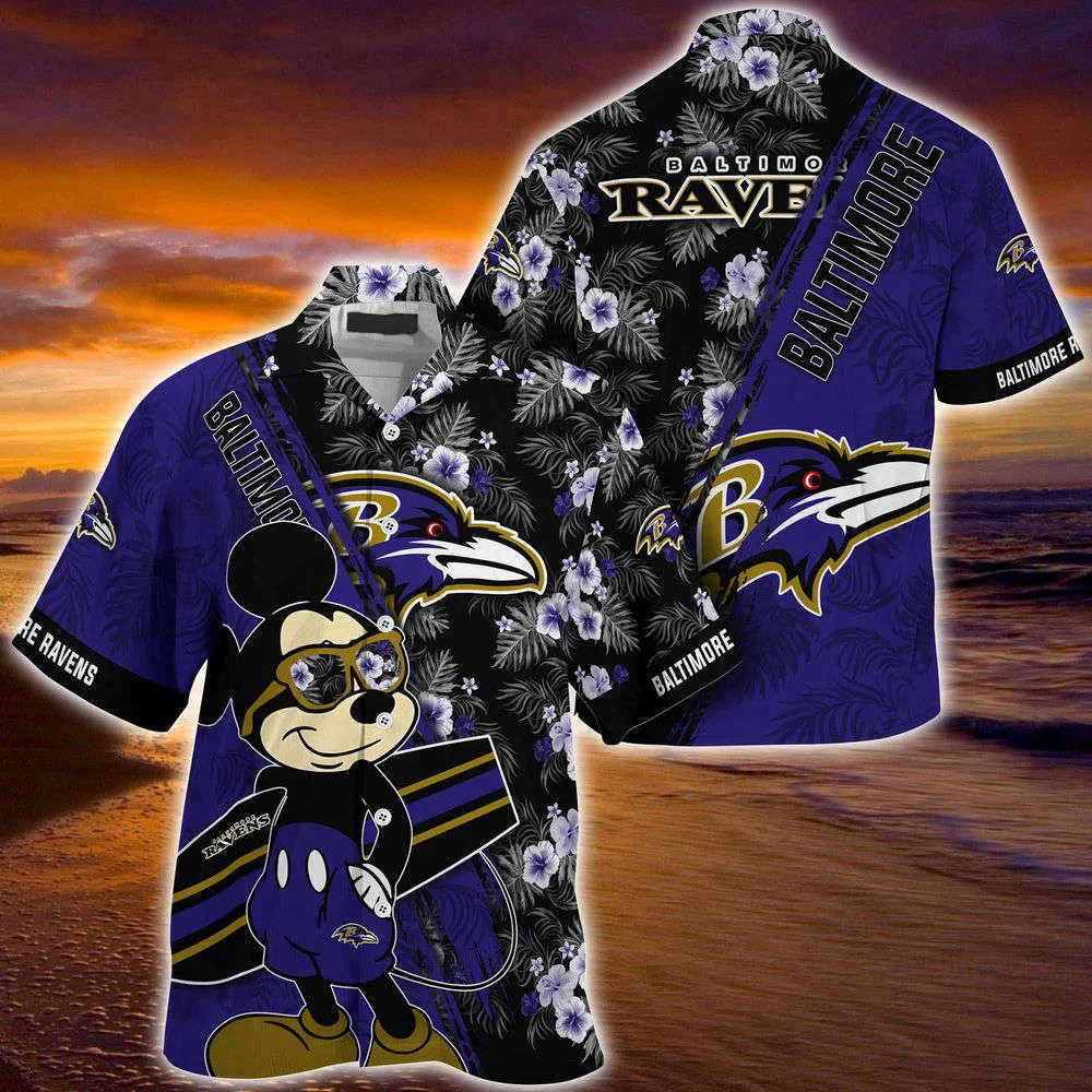 Baltimore Ravens NFL-Summer Hawaii Shirt Mickey And Floral Pattern For Sports Fans HW0601
