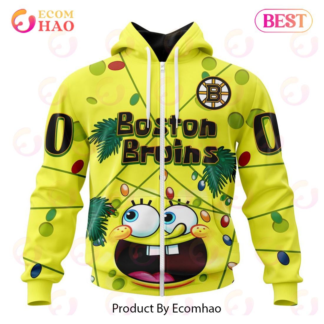 Boston Bruins Specialized With SpongeBob Concept 3D Hoodie, Zip Hoodie, Man - Women, Warm, Premium Quality HZ0501
