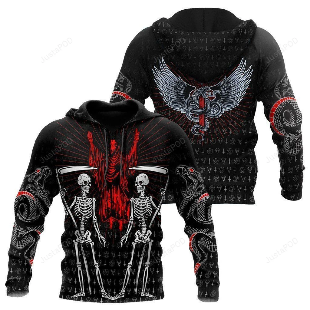 Skull Satanic Red 3D All Over Printed Hoodie, Zip- Up Hoodie HZ0501
