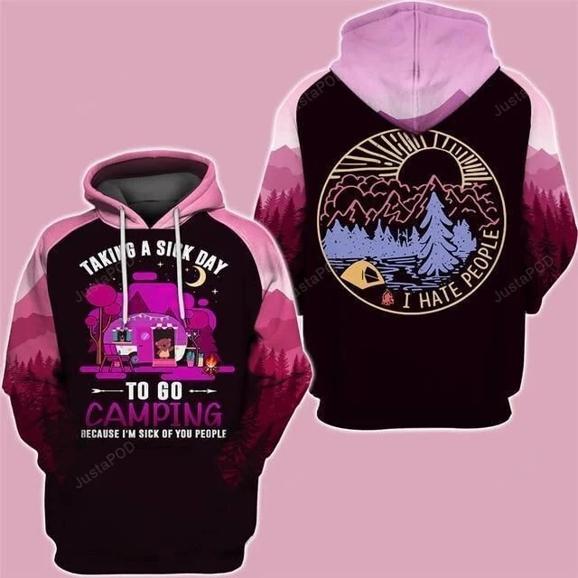 Casual Pink Camping 3D All Over Printed Hoodie, Zip- Up Hoodie HZ0501