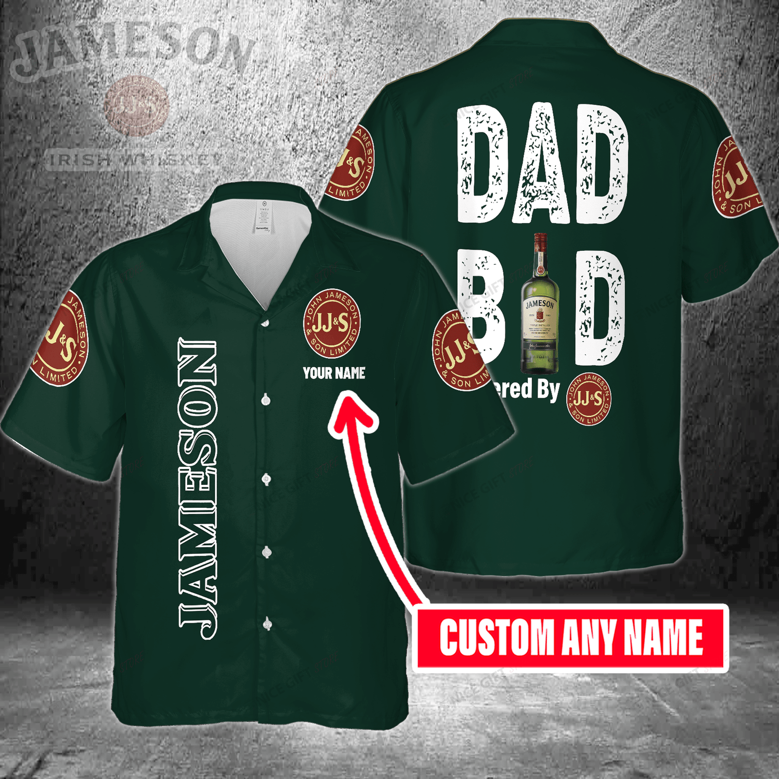 Dad Bod Powered By Jameson Irish Whiskey Custom Name Hawaiian Shirt, For Men And Women HW0601