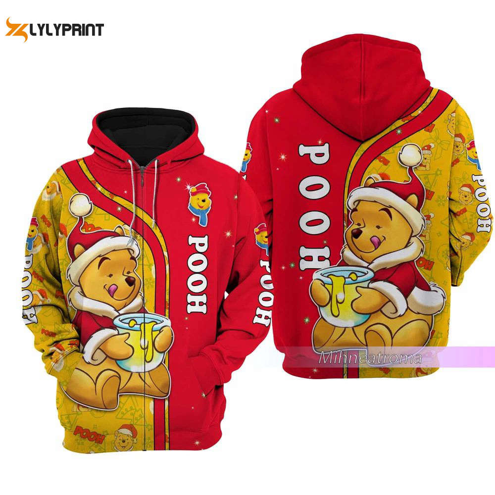Christmas Gift, Pooh Christmas Hoodie, Pooh Zip Hoodie, Pooh Bear Shirt, Winnie The Pooh Hoodie, Cute Cartoon Hoodie HZ0501