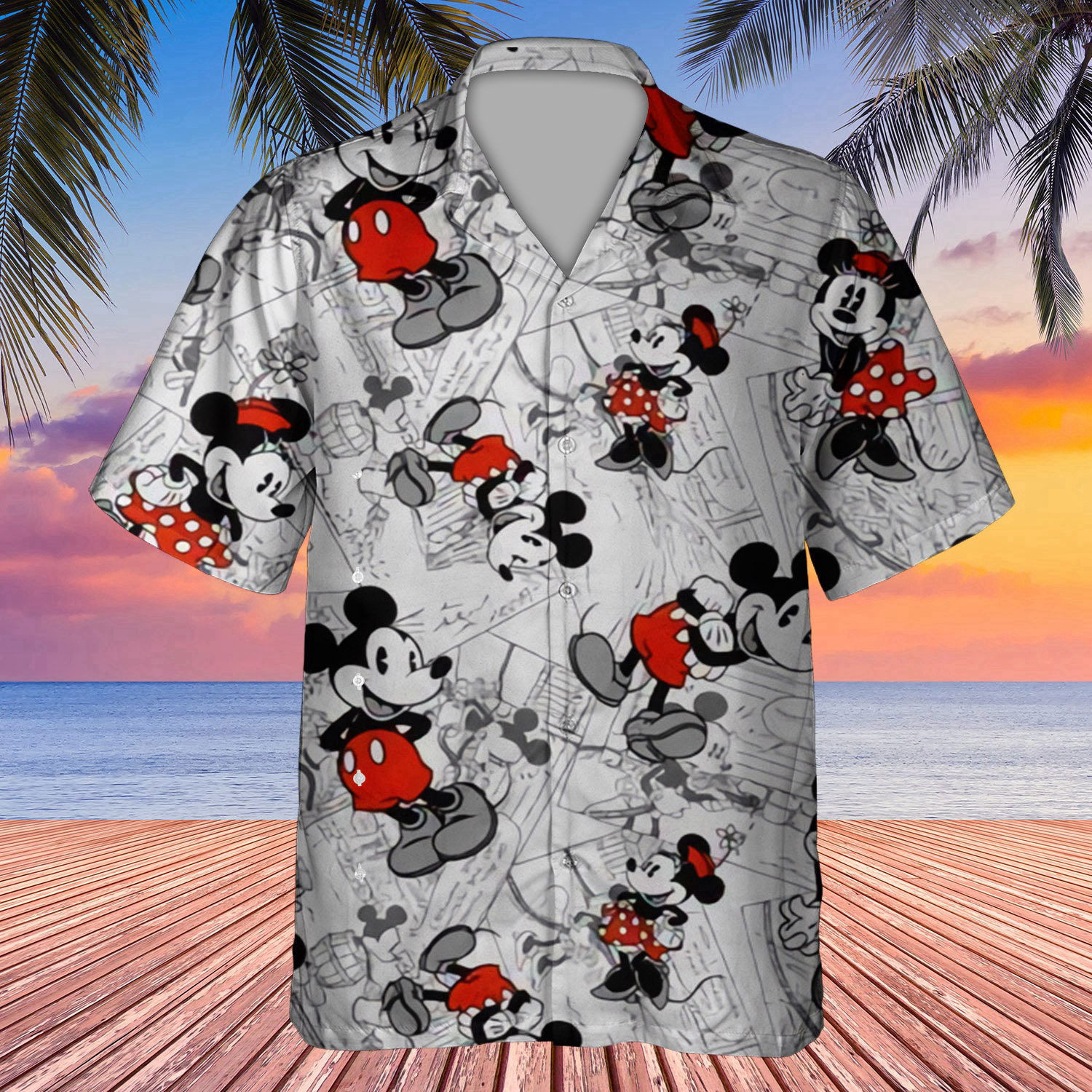 Summer Tropical Minnie And Mickey Pattern 3D Hawaiian Shirt For Men Women HW0601
