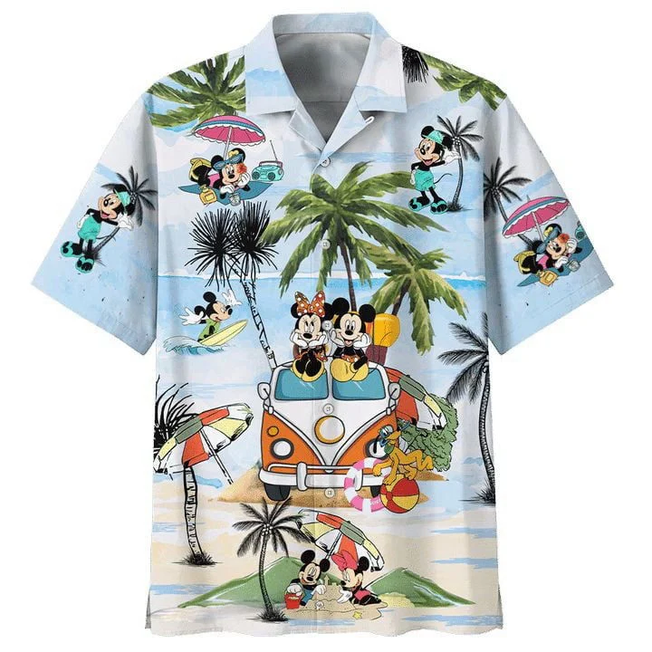 Tropical Coconuts Car Mickey Mouse Hot Summer 3D Hawaiian Shirt HW0601