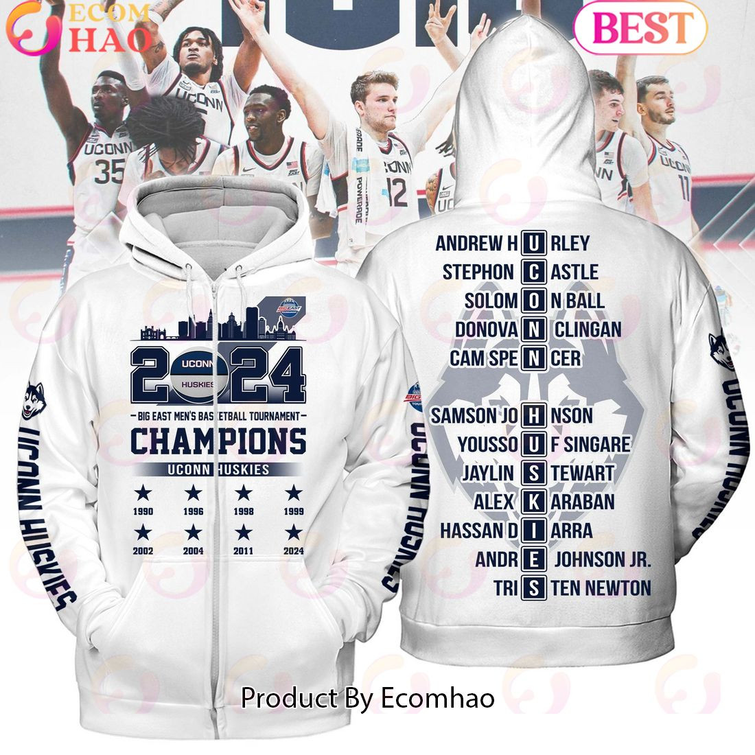2024 Big East Men's Basketball Tournament Champions Uconn Huskies White Hoodie, Zip Hoodie, Man - Women, Warm, Premium Quality HZ0501