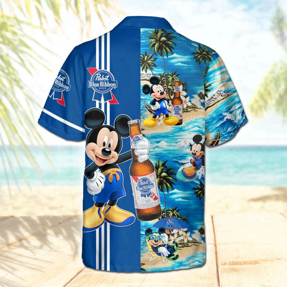 Pabst Blue Ribbon Mickey Mouse 3D Aloha Summer Beach Hawaiian Shirt HW0601