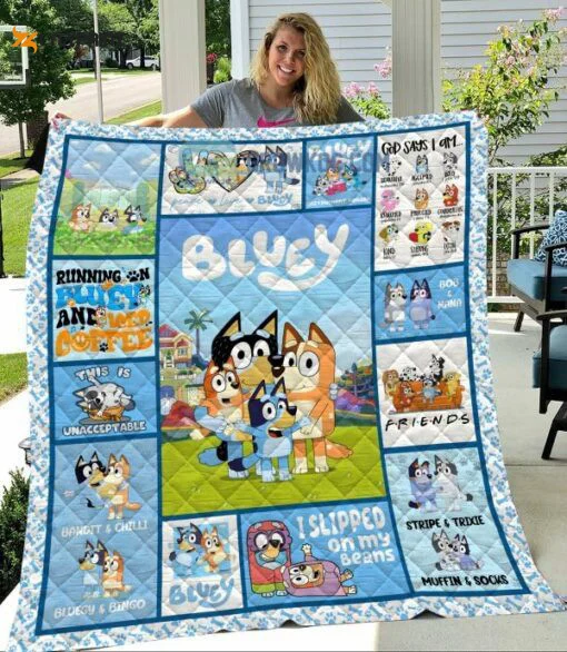 Bluey Quilt Blanket For Fans Home Decor Gift , Soft Quilt, King Size, All Season Cozy Quilt QB0901