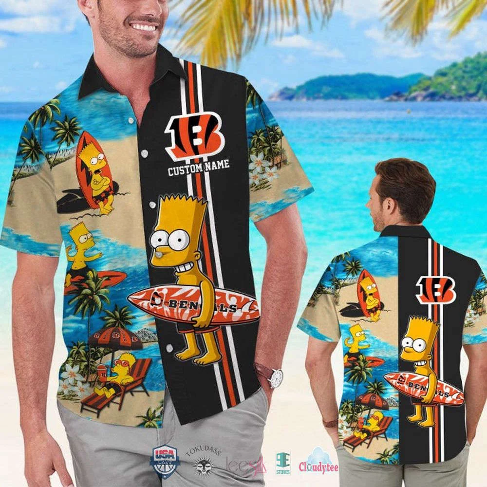 Custom Name Cincinnati Bengals Bart Simpson Hawaiian Shirt For Men Women HW0601