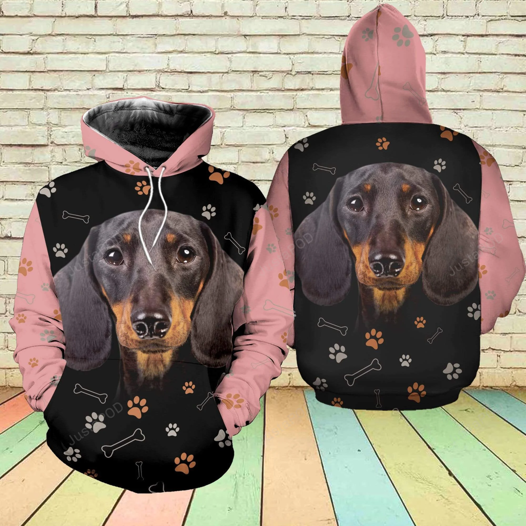 Black Pink Dachshund 3D All Print Hoodie, Zip- Up Hoodie HZ0501