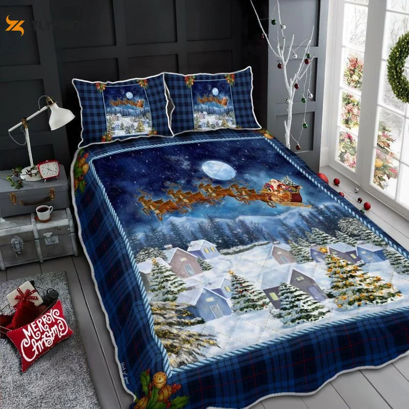 Christmas Night Santa Claus Quilt Bedding Set , Soft Quilt, King Size, All Season Cozy Quilt QB0901
