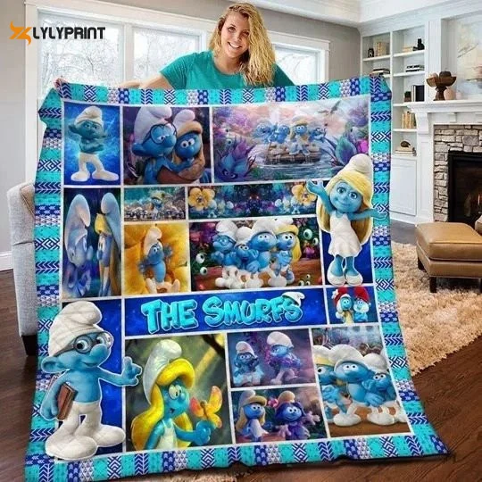 The Smurfs Have A Smurfy Day Christmas Gift, The Smurfs Gift For Fan, The Smurfs Quilt Blanket 1328 , Soft Quilt, King Size, All Season Cozy Quilt QB0901