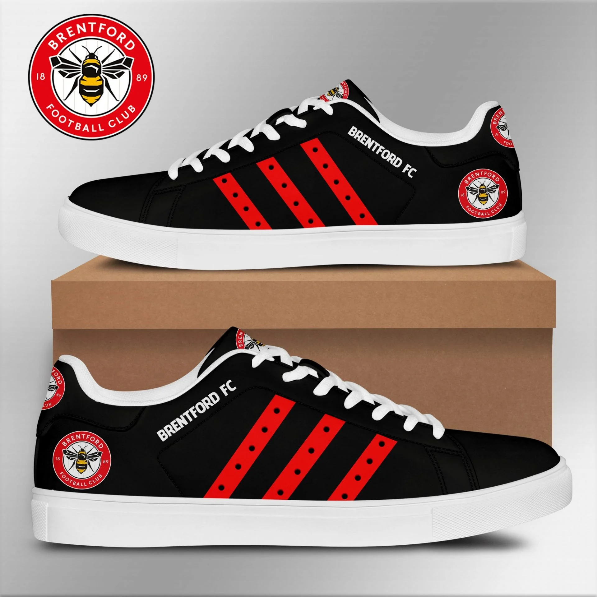 Brentford FC Black Red Stan Smith Shoes Men Women, Trendy Style Sneakers ST0801