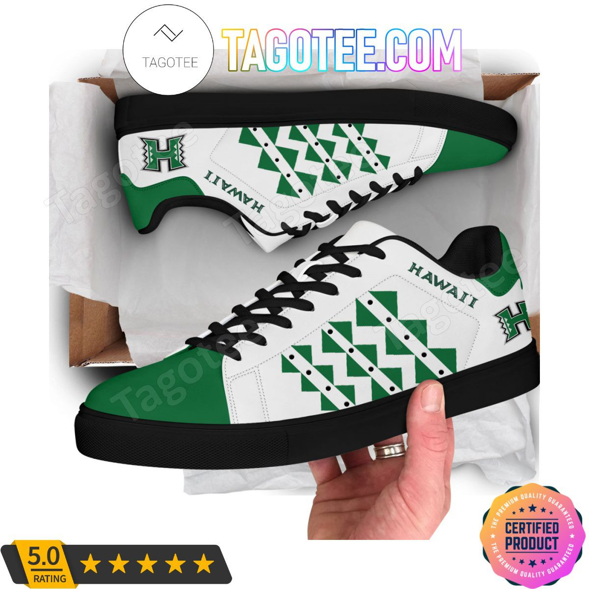 NCAA Hawaii Warriors White Green Stan Smith Shoes , Trendy Style Sneakers ST0801